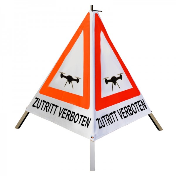 Warnpyramide/ Faltsignal 90cm (Sonderzeichen Drohne) ZUTRITT VERBOTEN - weiß tagesl. schwer