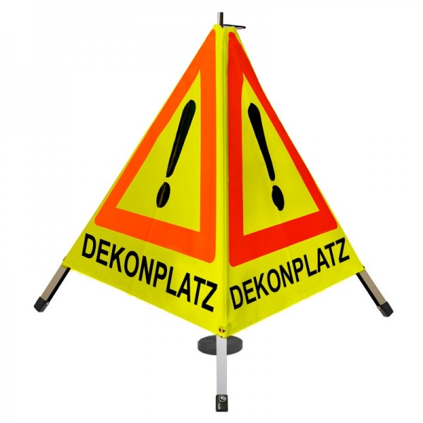 Warnpyramide/ Faltsignal 90 cm - Achtung(VZ101) "DEKONPLATZ" - tagesl. gelb, leicht mit Magnetfuß