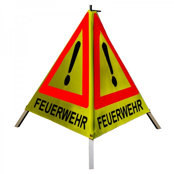 Warnpyramide/ Faltsignal 70 cm - Achtung(VZ101) "FEUERWEHR" - retro-refl. gelb, schwer