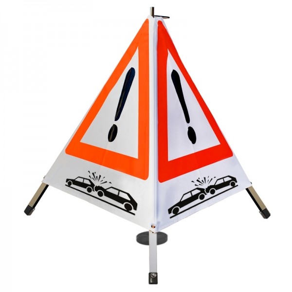 Warnpyramide/ Faltsignal 70 cm - Achtung(VZ101) "Crash-Symbol" - weiß tagesl., leicht mit Magnetfuß