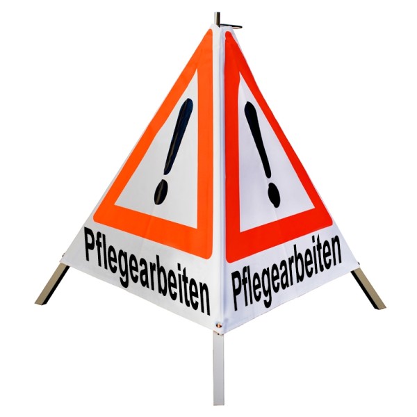 Warnpyramide/ Faltsignal 70 cm - Achtung(VZ101) "Pflegearbeiten" - weiß tagesl. leicht