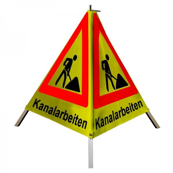 Warnpyramide/ Faltsignal Schaufelmann(VZ123) "Kanalarbeiten" 70cm - gelb retro-reflektierend