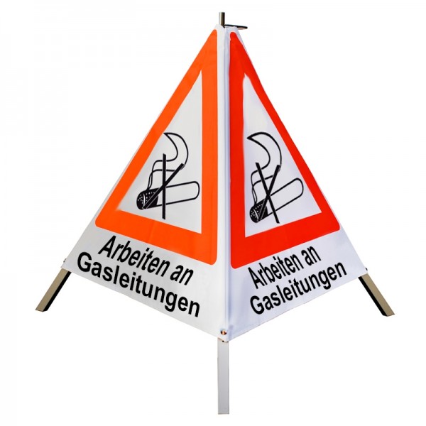 Warnpyramide / Faltsignal 70 cm - Zigarette(NZ01) "Arbeiten an Gasleitungen" - tagesl. weiß, leicht