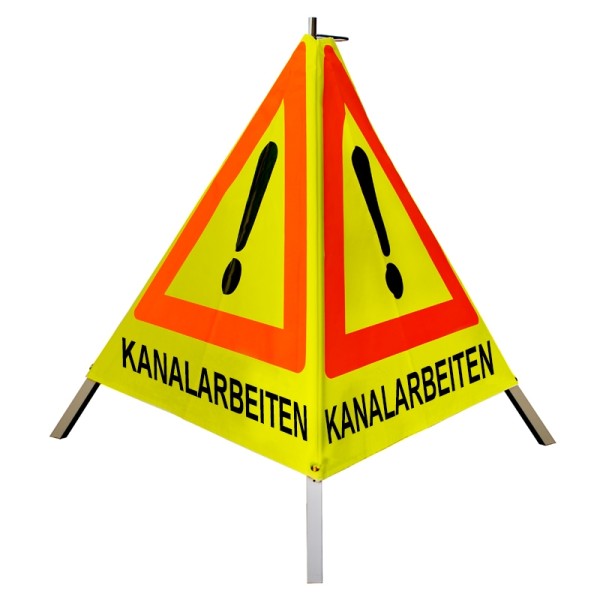 Warnpyramide/ Faltsignal 70cm - Achtung(VZ101) "KANALARBEITEN" - tagesl. gelb, schwer