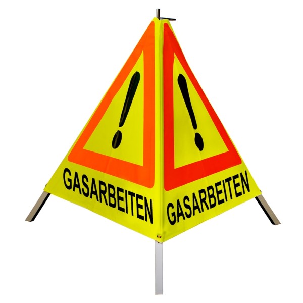 Warnpyramide/ Faltsignal 70 cm - Achtung(VZ101) "GASARBEITEN" - tagesl. gelb, leicht