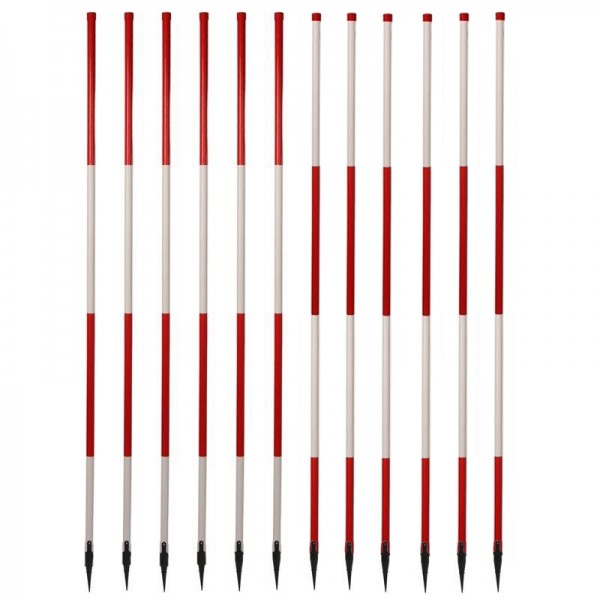 Holz-Fluchtstäbe - leicht - mit Dreilaschenspitze rund (12 Stück) - rot/weiß oder weiß/rot