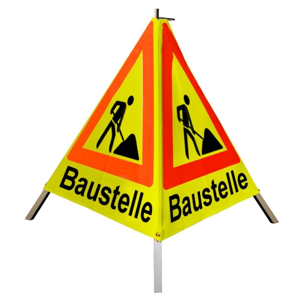 Warnpyramide/ Faltsignal 70 cm - Schaufelmann(VZ123) "Baustelle" - tagesl. gelb, schwer