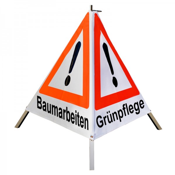 Warnpyramide 70 cm - Achtung(VZ101) "Baumarbeiten/Grünpflege/Maschineneinsatz" - weiß tagesl. leicht