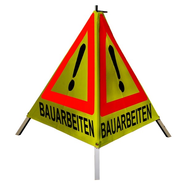 Warnpyramide/ Faltsignal 70cm - Achtung VZ101) "BAUARBEITEN" - retro-refl. gelb, leicht