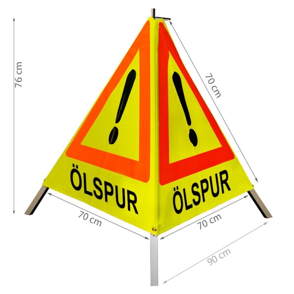 Warnpyramide/ Faltsignal 70 cm - Achtung(VZ101) "ÖLSPUR" - tagesl. gelb, schwer