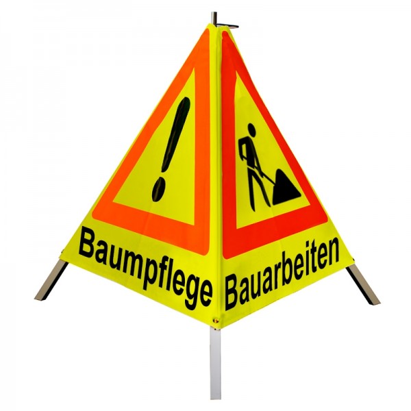 Warnpyramide 70 cm - (VZ101)&(VZ123) "Bauarbeiten/ Baumfällung/ Baumpflege" - tagesl. gelb, schwer