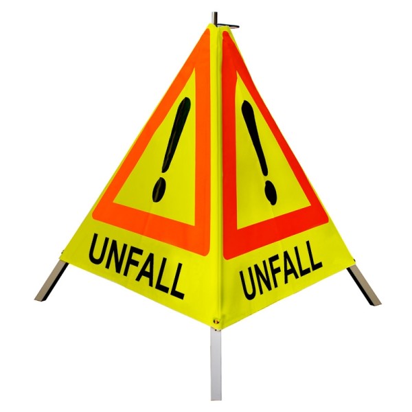 Warnpyramide/ Faltsignal 70 cm - Achtung(VZ101) "UNFALL" - tagesl. gelb, schwer