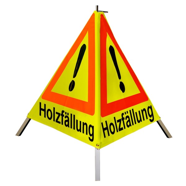 Warnpyramide/ Faltsignal 70cm - Achtung(VZ101) "Holzfällung" - tagesl. gelb, schwer