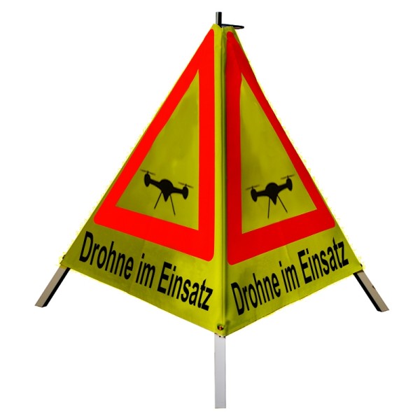 Warnpyramide/ Faltsignal 90 cm, (Sonderzeichen Drohne) Drohne im Einsatz, retrorefl. gelb, leicht