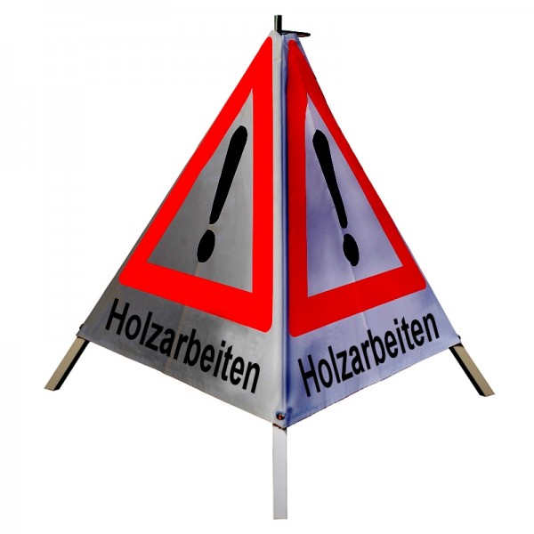 Warnpyramide/ Faltsignal 90 cm - Achtung(VZ101) "Holzarbeiten" - retro-refl. weiß, schwer