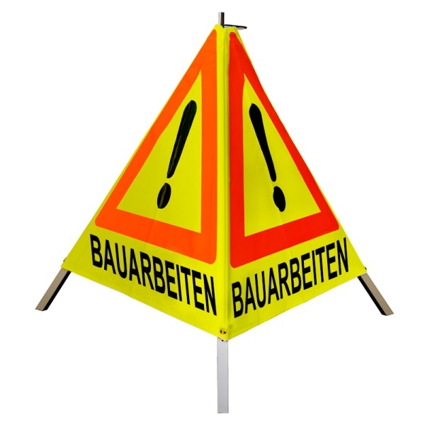 Warnpyramide/ Faltsignal 70 cm - Achtung(VZ101) "BAUARBEITEN" - tagesl. gelb, leicht