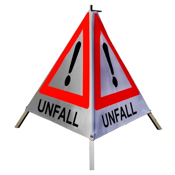 Warnpyramide/ Faltsignal 70 cm - Achtung(VZ101) "UNFALL" - retro-reflektierend weiß, leicht