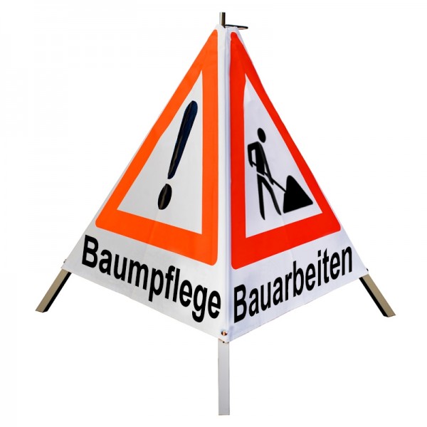 Warnpyramide 70 cm - (VZ101)&(VZ123) "Bauarbeiten/ Baumfällung/ Baumpflege" - tagesl. weiß, schwer