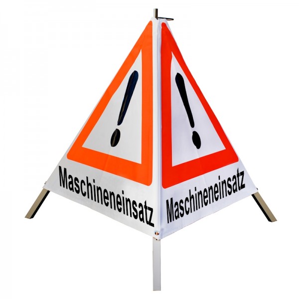 Warnpyramide/ Faltsignal 70cm - Achtung(VZ101) "Maschineneinsatz" - weiß tagesl. leicht