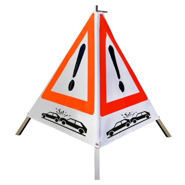 Warnpyramide / Faltsignal 90 cm - Achtung(VZ101) "Crash-Symbol" - weiß tagesl., schwer
