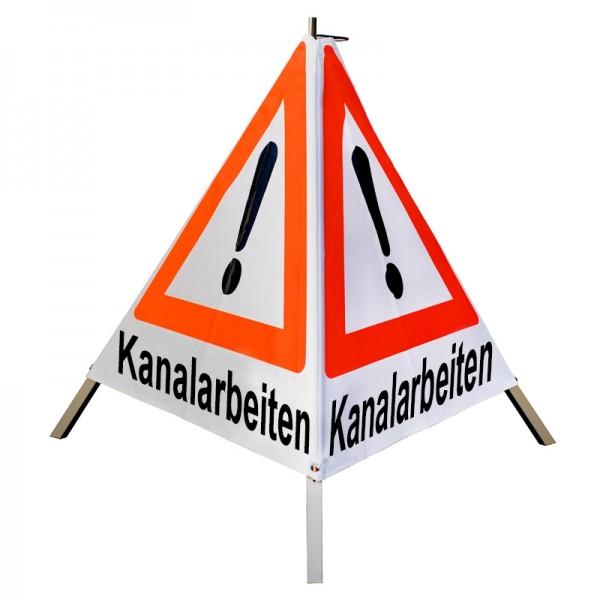 Warnpyramide/ Faltsignal 90cm - Achtung(VZ101) "Kanalarbeiten" - weiß tagesl., leicht
