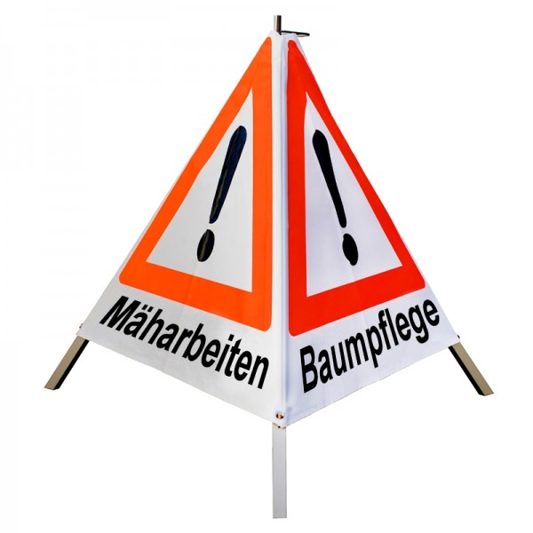 Warnpyramide 70 cm - Achtung(VZ101) "Mäharbeiten/Baumpflege/Grünpflege" weiß tagesl. leicht