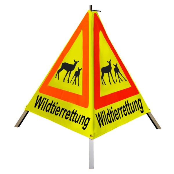 Warnpyramide 90 cm - (Sonderzeichen Wildtiere) "Wildtierrettung" - tagesl. gelb, leicht