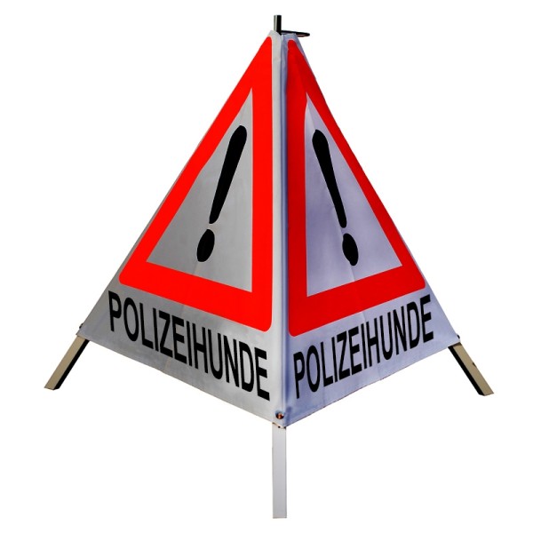 Warnpyramide/ Faltsignal 70 cm - Achtung(VZ101) "POLIZEIHUNDE" - retro-refl. weiß, schwer