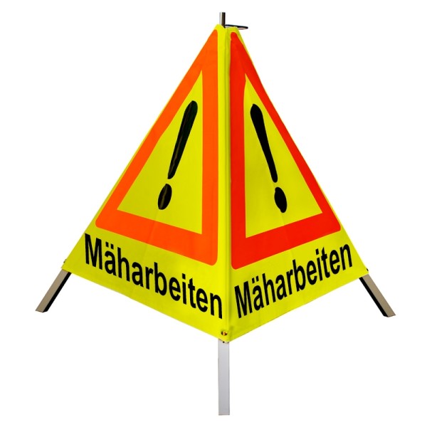 Warnpyramide/ Faltsignal 70 cm - Achtung(VZ101) "Mäharbeiten" - tagesl. gelb, schwer