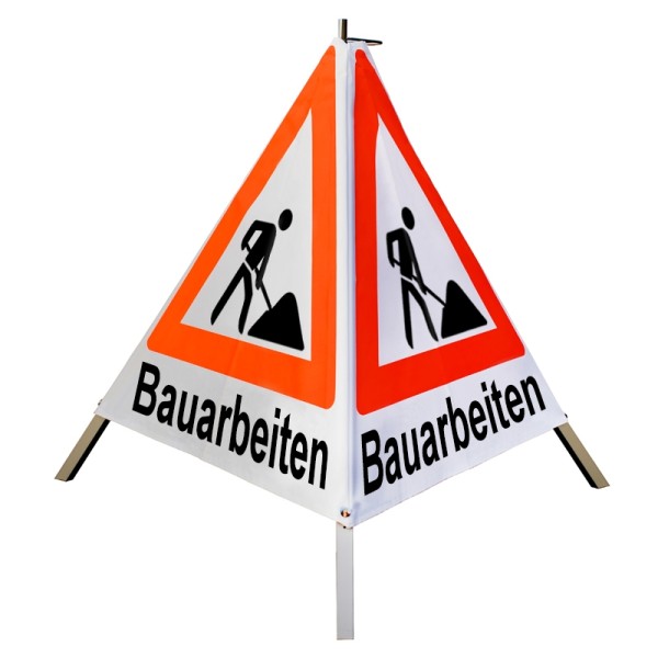 Warnpyramide/ Faltsignal 70 cm - Schaufelmann(VZ123) "Bauarbeiten" - weiß tagesl., schwer