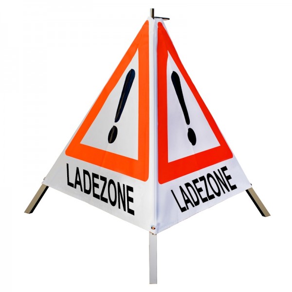 Warnpyramide/ Faltsignal 70 cm - Achtung(VZ101) "LADEZONE" - weiß tagesl., leicht Mittelfuß