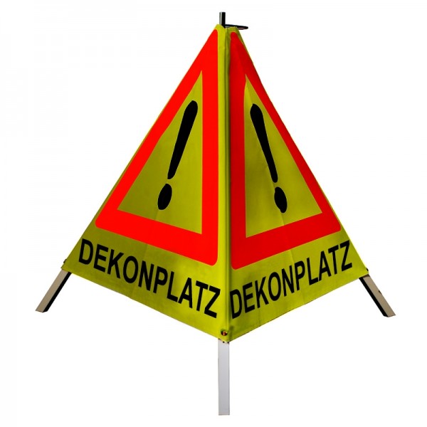 Warnpyramide/ Faltsignal Achtung(VZ101) "DEKONPLATZ" 70cm - gelb retro-reflektier., schwer mit Feder