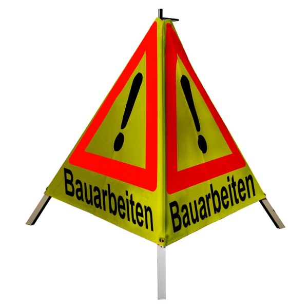 Warnpyramide/ Faltsignal 70cm - Achtung VZ101) "Bauarbeiten" - retro-refl. gelb, leicht