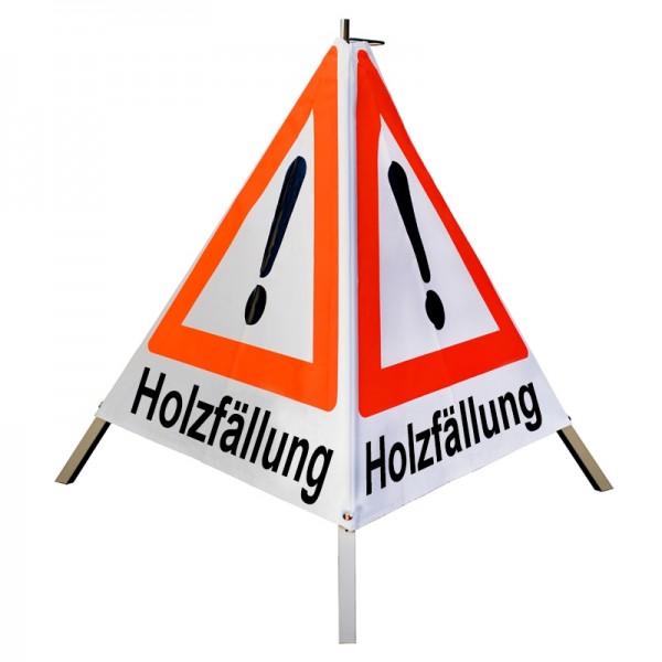 Warnpyramide/ Faltsignal Achtung(VZ101) "Holzfällung" 90cm - weiß tagesleuchtend