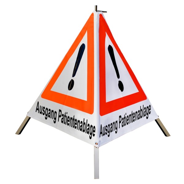 Warnpyramide / Faltsignal 90cm - Achtung(VZ101) "Ausgang Patientenablage" - weiß tagesl., schwer