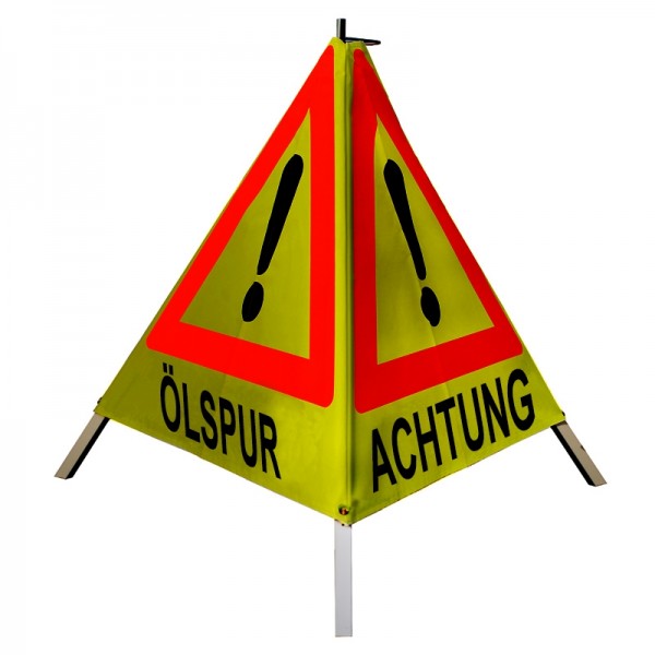 Warnpyramide 70 cm - Achtung(VZ101) "ÖLSPUR / ACHTUNG / UNFALL" - retro-refl. gelb, schwer