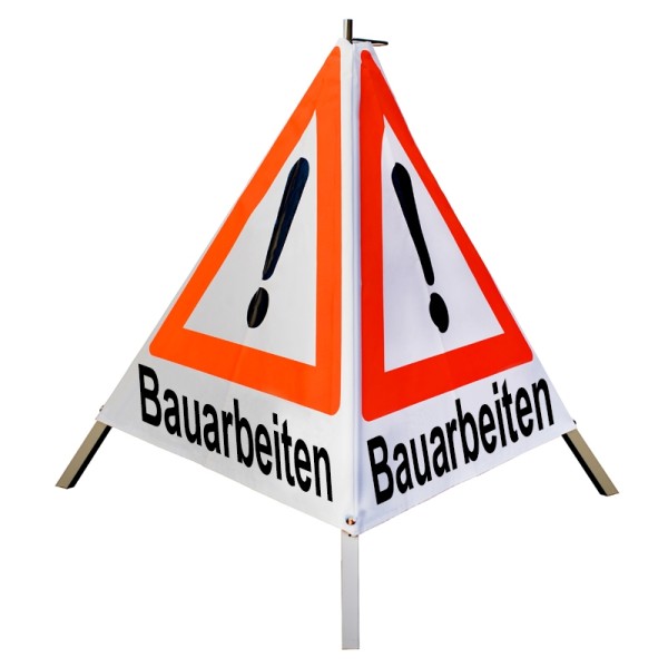 Warnpyramide / Faltsignal 90 cm - Achtung(VZ101) "Bauarbeiten" - weiß tagesl., schwer