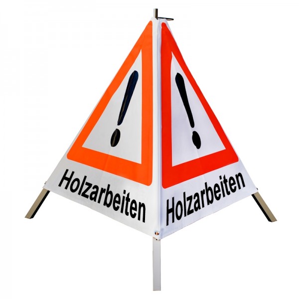 Warnpyramide/ Faltsignal Achtung(VZ101) "Holzarbeiten" 70cm - weiß tagesleuchtend