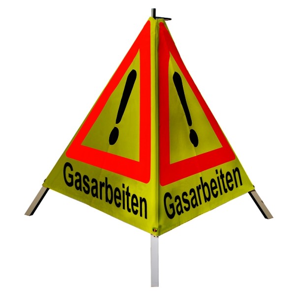 Warnpyramide/ Faltsignal 70 cm - Achtung(VZ101) "Gasarbeiten" - retro-refl. gelb, leicht