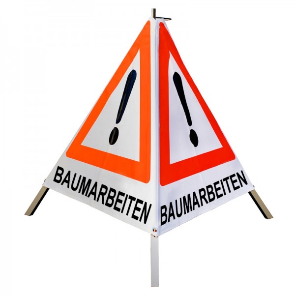 Warnpyramide/ Faltsignal Achtung(VZ101) "BAUMARBEITEN" 90cm - weiß tagesleuchtend