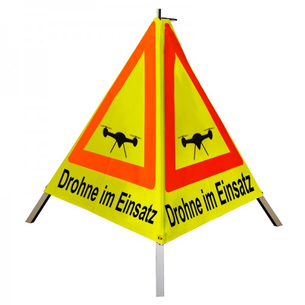 Warnpyramide/ Faltsignal 70 cm - (Sonderzeichen Drohne) "Drohne im Einsatz" - tagesl. gelb, schwer