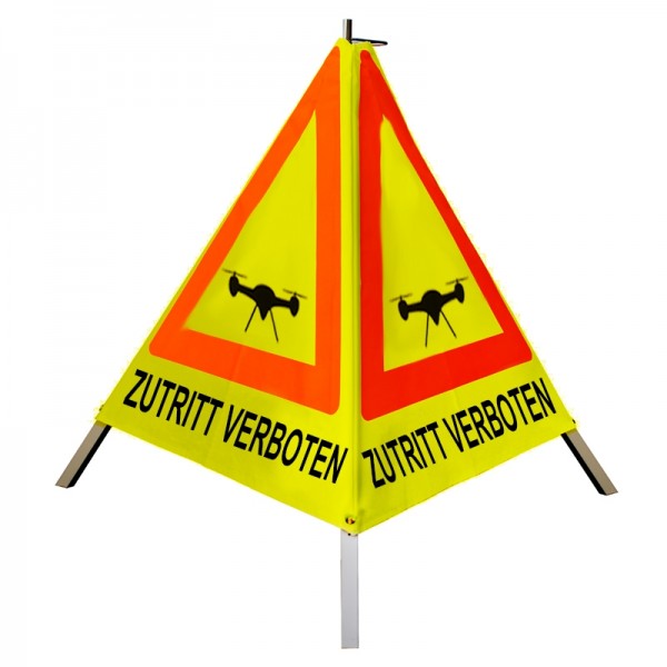 Warnpyramide 90 cm, ZUTRITT VERBOTEN (Sonderzeichen: Drohne), leicht Mittelfuß, gelb tagesl.