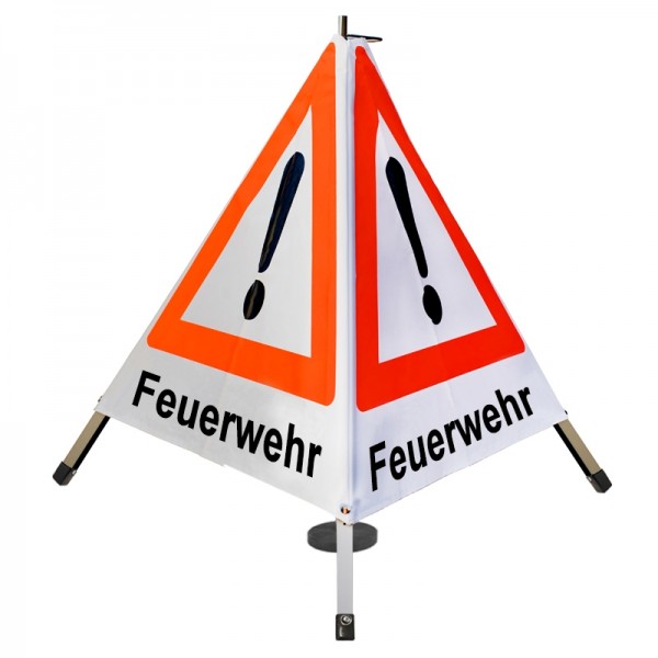Warnpyramide/ Faltsignal 70 cm - Achtung(VZ101) "Feuerwehr" - weiß tagesl., leicht mit Magnetfuß