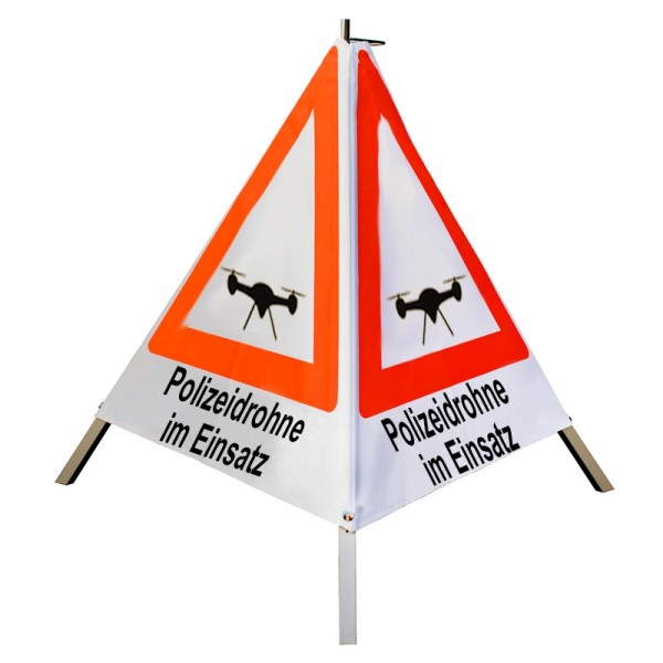 Warnpyramide 70 cm - (Sonderzeichen Drohne) "Polizeidrohne im Einsatz" - tagesl. weiß, schwer