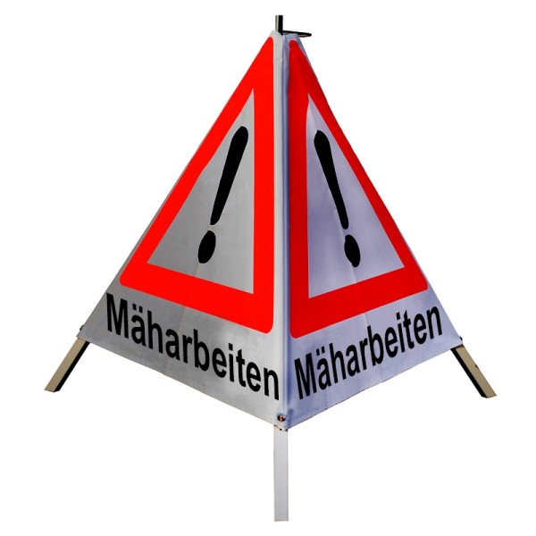 Warnpyramide/ Faltsignal 70 cm - Achtung(VZ101) "Mäharbeiten" - retro-reflektierend weiß, leicht