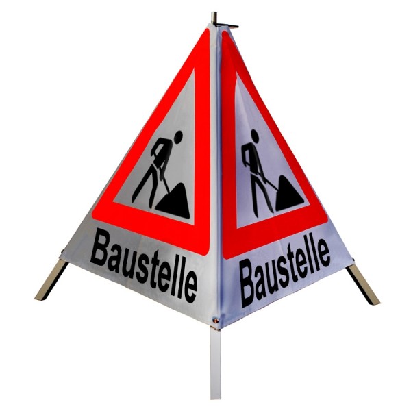Warnpyramide/ Faltsignal - 70cm Schaufelmann(VZ123) "Baustelle" - retro-reflektierend, schwer