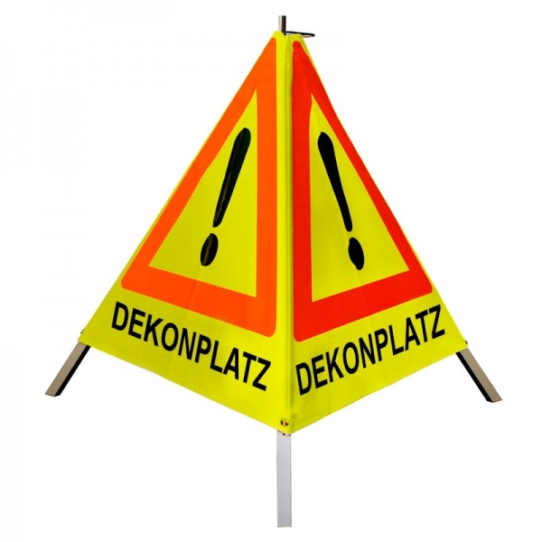 Warnpyramide/ Faltsignal 70cm - Achtung(VZ101) "DEKONPLATZ" - gelb tagesl., schwer mit Feder