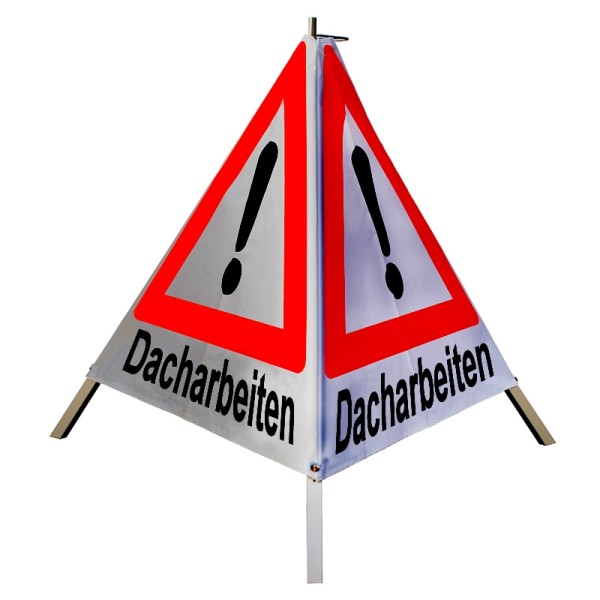 Warnpyramide/ Faltsignal 70 cm - Achtung(VZ101) "Dacharbeiten" - retro-reflektierend weiß, leicht