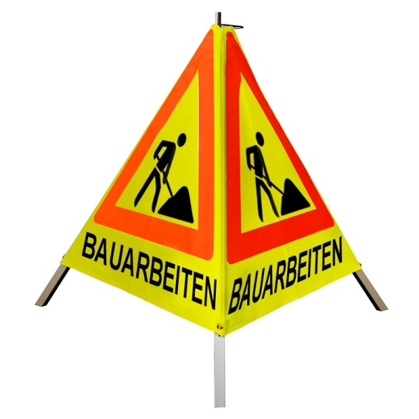 Warnpyramide/ Faltsignal 70 cm - Schaufelmann(VZ123) "BAUARBEITEN" - tagesl. gelb, schwer