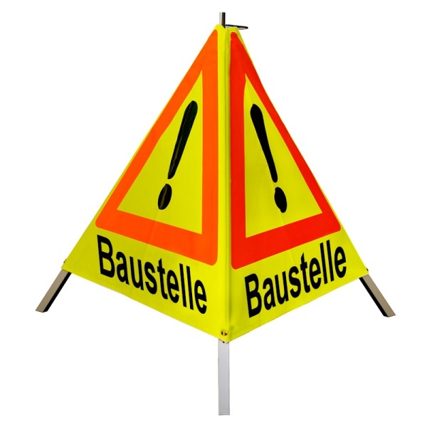 Warnpyramide/ Faltsignal 70 cm - Achtung(VZ101) "Baustelle" - tagesl. gelb, leicht